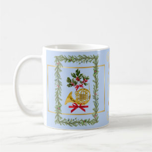 Taza De Café Cuerno Francés Elegante de Navidad Azul Claro