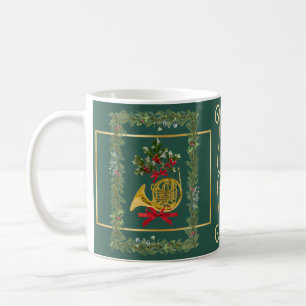 Taza De Café Cuerno francés elegante de Navidad verde oscuro
