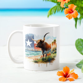 Taza De Café Cuerno largo de Texas acuarela de verano