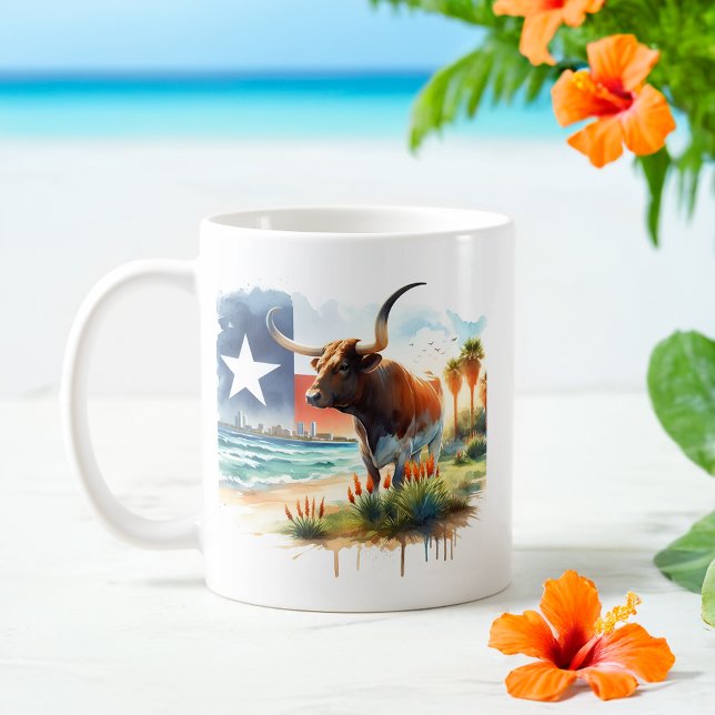 Taza De Café Cuerno largo de Texas acuarela de verano (Subido por el creador)