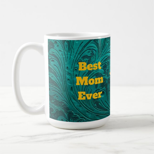 Taza De Café Cuero verde azulado con la mejor mamá del mundo (Izquierda)