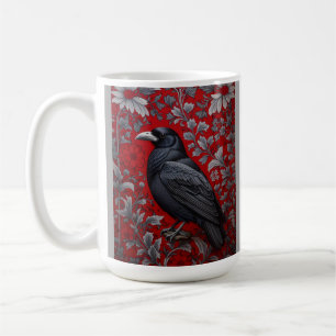 Taza De Café Cuervo Negro Floral Rojo Inspirado en William Morr