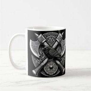 Taza De Café Cuervo y Hachas – Arte de muro de escudo de guerre