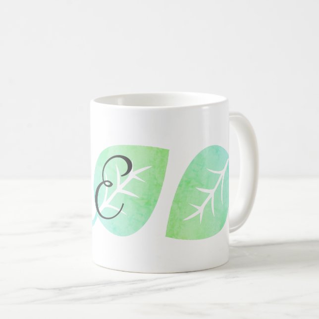 Taza De Café Cuidada acuarela Aspecto Hoja Resumen Mug Monogram (Anverso derecho)