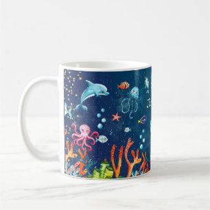 Taza De Café Cuidada acuarela bajo el mar Océano Personalizado