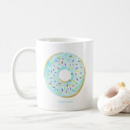 Taza De Café Cuidada acuarela Blue Donut Sprinkles Personalizad