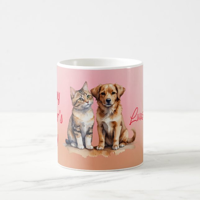 Taza De Café Cuidada acuarela de gato y perro (Centro)