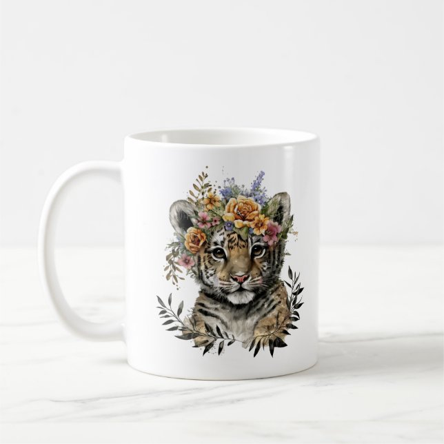 Taza De Café Cuidada acuarela Floral Baby Tiger (Izquierda)