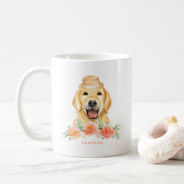 Taza De Café Cuidada acuarela Golden Retriever Peach Floral