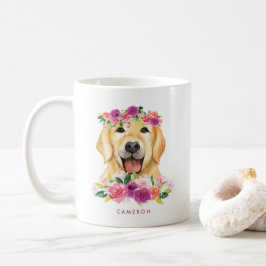 Taza De Café Cuidada acuarela Golden Retriever Purple Floral