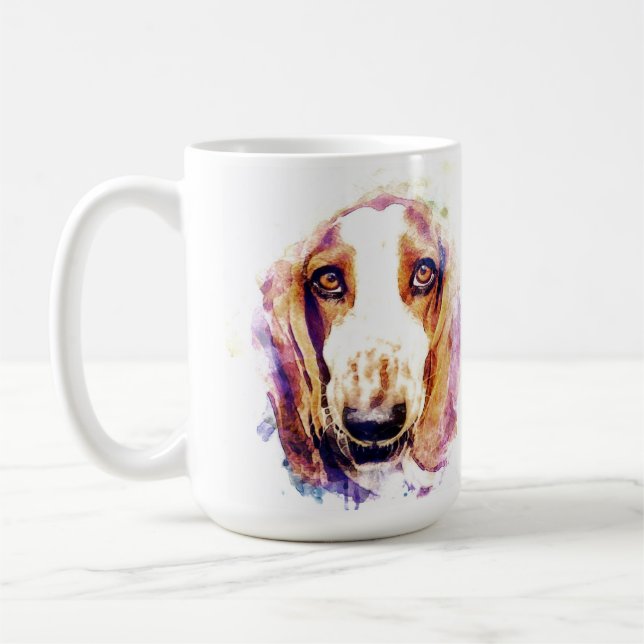 Taza De Café Cuidada Basset Hound Dog Head Face Puppy (Izquierda)