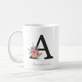 Taza De Café Cuidada Floral Boho Rosa Rosa Monograma