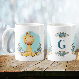 Taza De Café Cuidada jirafa Encantadora Monograma Floral