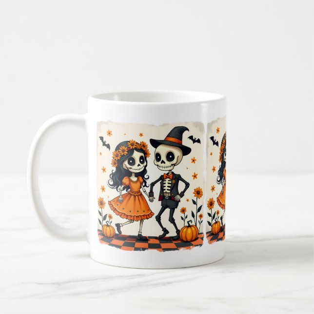 Taza De Café Cuidada pareja de esqueletos de Halloween en Naran (Izquierda)