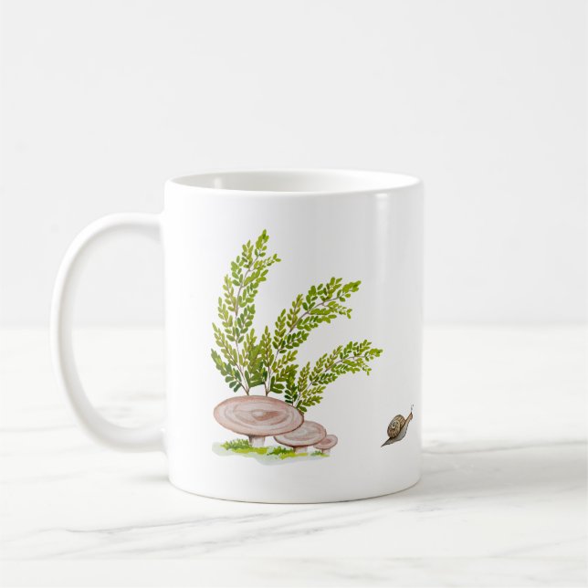 Taza De Café Cuidada trama acuarela de un hongo forestal y un s (Izquierda)