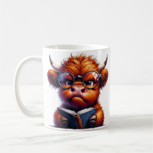 Taza De Café Cuidada vaca Highland con lecturas de vidrio