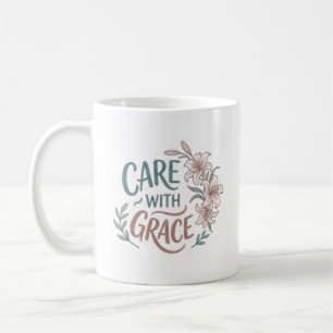 Taza De Café Cuidado con Gracia Cita Floral de Enfermera