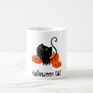 Taza De Café Cuidado gato de Halloween con calabazas