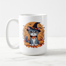 Cuidado gato Halloween Gran cerámica clásica