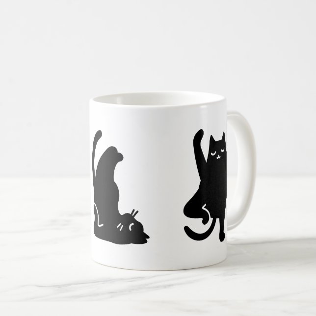 Taza De Café Cuidado gato negro en varias posiciones de yoga, (Anverso derecho)