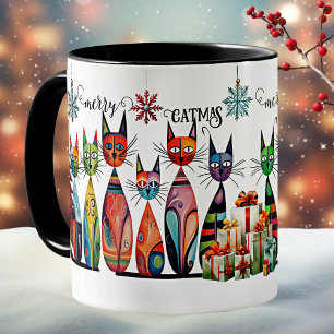 Taza De Café Cuidados gatos coloridos Feliz Navidad