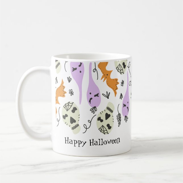 Taza De Café Cuidados Halloween Doodles Bañera de calabaza (Izquierda)