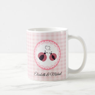Taza De Café Cuidados ladybugs de plaid en amor personalizado