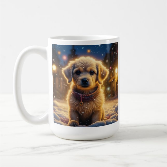 Taza De Café Cuidados Navidades cachorros en una noche de nieve (Izquierda)