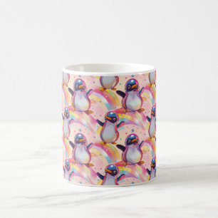 Taza De Café Cuidados pingüinos arcoiris y patrón de estrellas