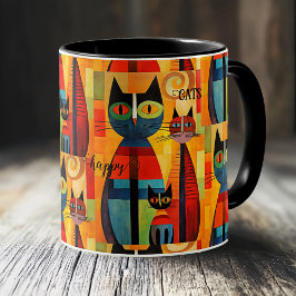 Taza De Café Cuidados y coloridos gatos felices