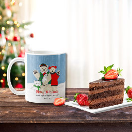 Taza De Café Cuidadosa Feliz Navidad Polar Bear Family Waving