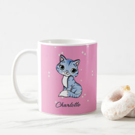 Taza De Café Cuidar gato azul en nombre personalizado rosa