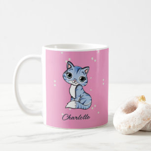Taza De Café Cuidar gato azul en nombre personalizado rosa