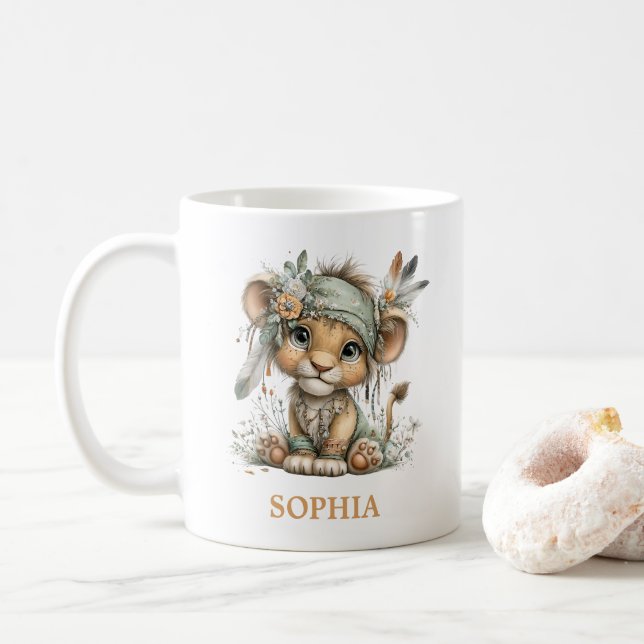 Taza De Café Cumpleaños 1º Cumpleañero Salvaje Leoncito Bebé Fl (Con donut)