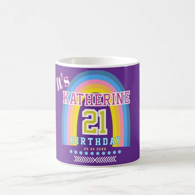 Taza De Café Cumpleaños 21 Arcoíris Morado (Centro)