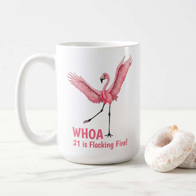 Taza De Café Cumpleaños 21 Flockeando Fuego Flamenco (Con donut)