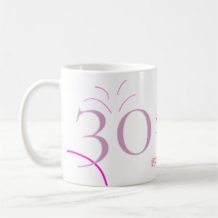 TAZA DE CAFÉ CUMPLEAÑOS 30 AÑOS ROSA PÚRPURA PASTEL DIBUJADO A 