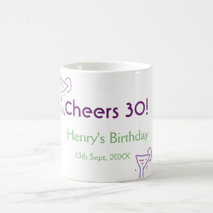 Taza De Café cumpleaños 30 nombre vino vidrio púrpura verde