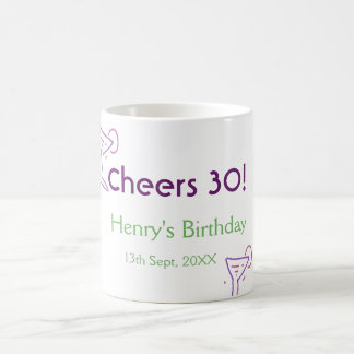 Taza De Café cumpleaños 30 nombre vino vidrio púrpura verde 