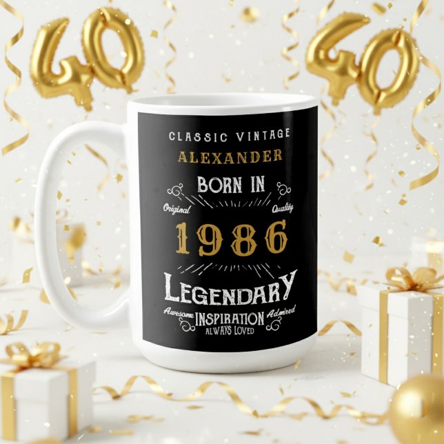 Taza De Café Cumpleaños 40 1986 Legendario Retro (1986 coffee mug with a white and gold background)