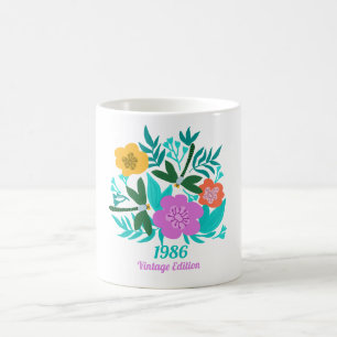 Taza De Café cumpleaños 40 colorido floral moderno elegante