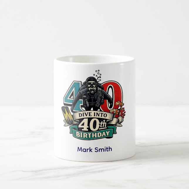 Taza De Café Cumpleaños 40 de buceo (Centro)