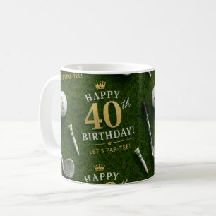 Taza De Café Cumpleaños 40 de golf con pelota de golf y tee en