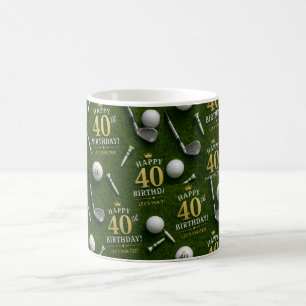 Taza De Café Cumpleaños 40 de Golf con pelota y tee en verde