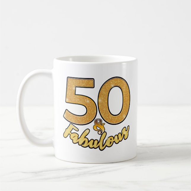 Taza De Café Cumpleaños 50 50 y Fabuloso Efecto Dorado (Izquierda)