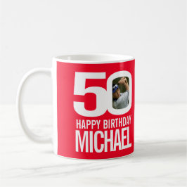 Taza De Café cumpleaños 50 rojo blanco foto personalizada nombr