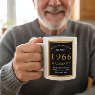 Taza De Café Cumpleaños 60 personalizado 1966 negro dorado eleg