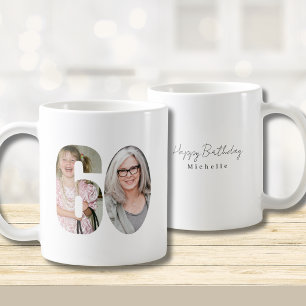 Taza De Café Cumpleaños 60 personalizado con dos fotos
