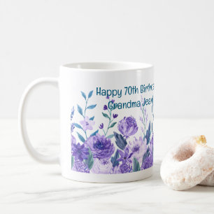 Taza De Café Cumpleaños 70 Abuela Flores Amor Floral Elegante