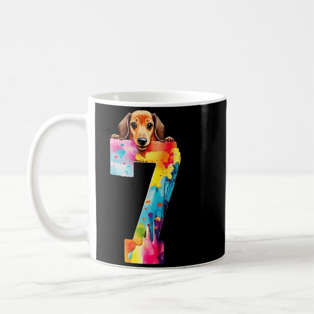 Taza De Café Cumpleaños 7 Años Dachshund Perro (Izquierda)
